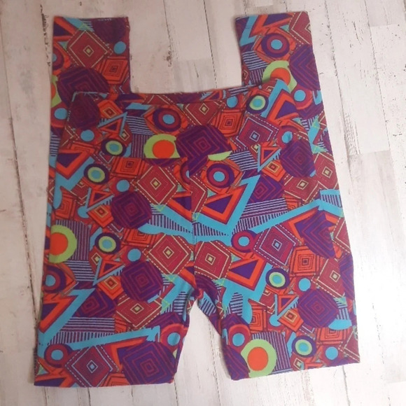 LLR Lularoe OS Leggings Geo Bright Purple Pants - Picture 2 of 4